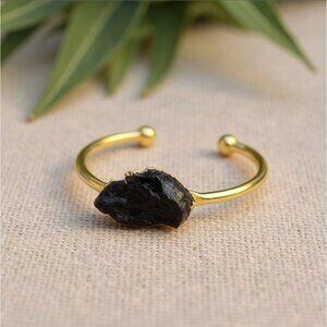 Black Tourmaline Wire Wrap Cuff – 14Kt Gold Over Copper – Grounding Talisman